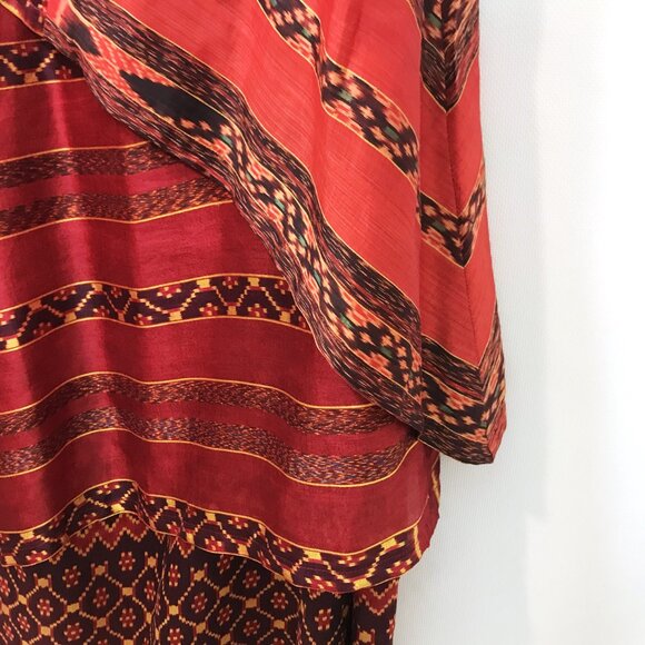 100% Silk Dress XL Layered Spaghetti Straps Burgundy Re Gold - Picture 7 of 12